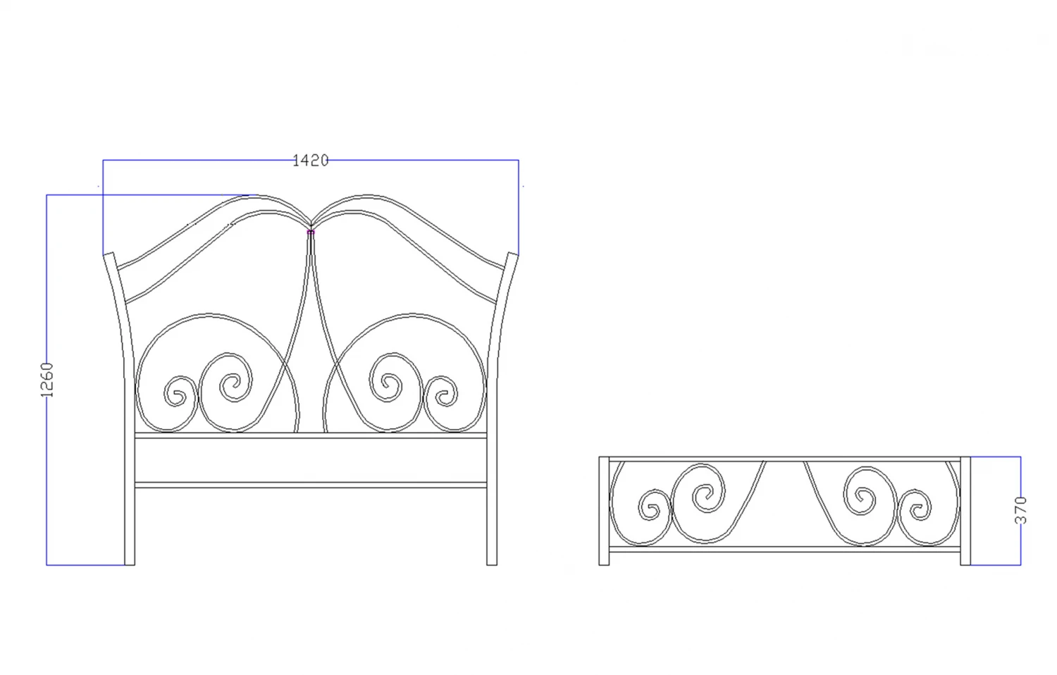 Pat fier forjat Isabelle  (cu tablie mica) 1200x2000